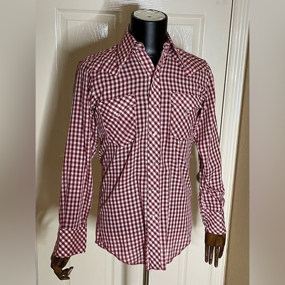Vintage Sears red checkered western single stitch pearl snap shirt Small‌‌‌‌
